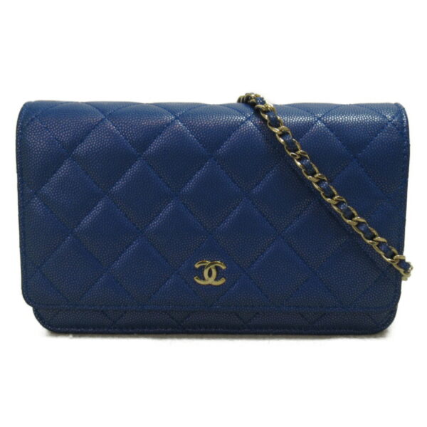 2101217536486 1 CHANEL Chain Wallet Shoulder Bag Caviar Skin Blue