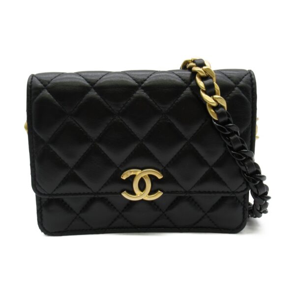 2101217538077 1 CHANEL Chain Wallet Shoulder Bag Lambskin Black