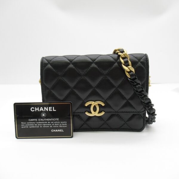 2101217538077 2 CHANEL Chain Wallet Shoulder Bag Lambskin Black