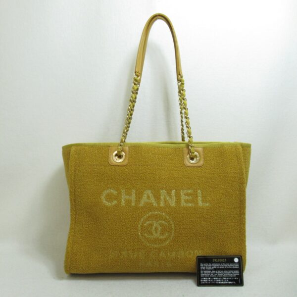 2101217544511 3 CHANEL Deauville Line Tote MM Velor Yellow Mustard