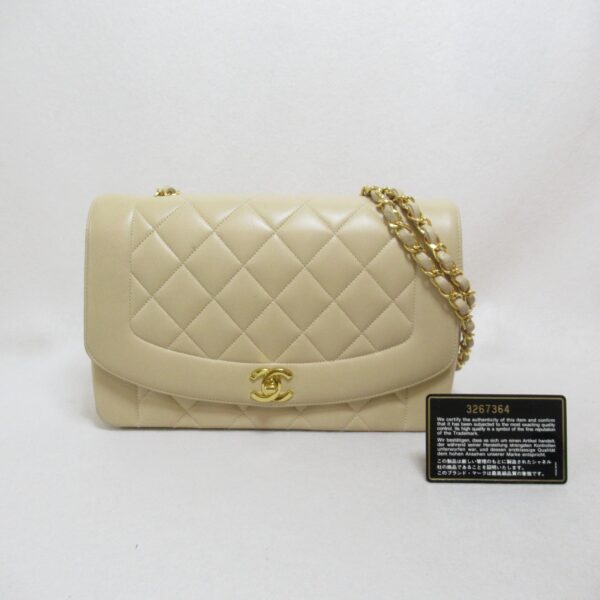 2101217571647 2 CHANEL Diana Flap Matelasse Chain Shoulder Bag Lambskin Beige