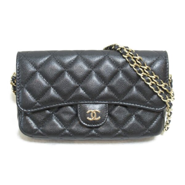 2101217583015 2 CHANEL Matelasse Chain Phone Case Wallet Shoulder Bag Caviar Skin Black