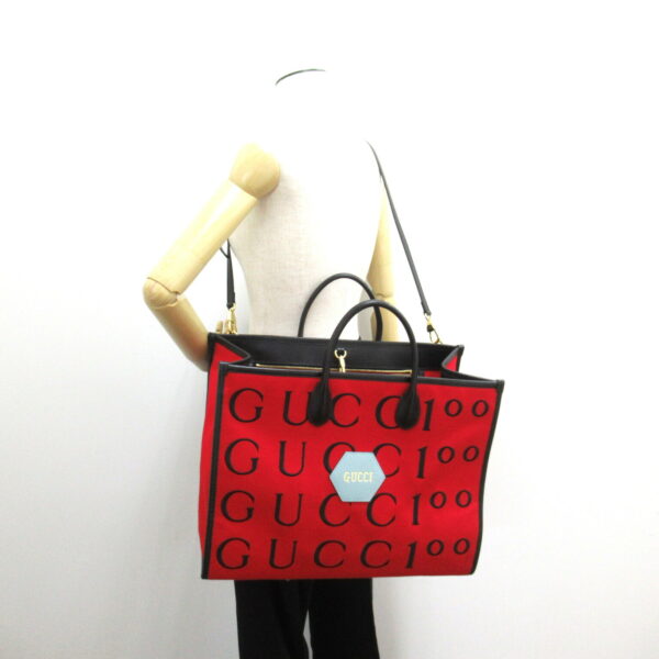 2101217583756 4 Gucci Gucci100 Wool Tote Bag Red Black