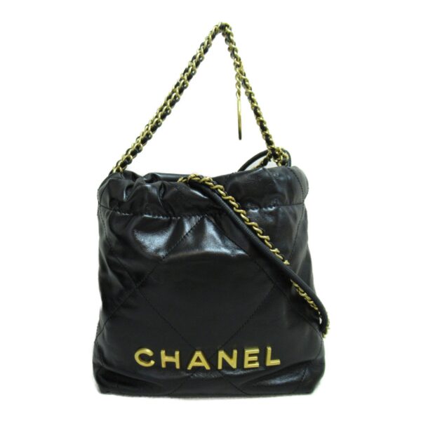 2101217585330 3 CHANEL 22 Line Chain Shoulder Bag Calf Black