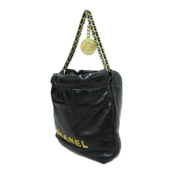 2101217585330 4 CHANEL 22 Line Chain Shoulder Bag Calf Black