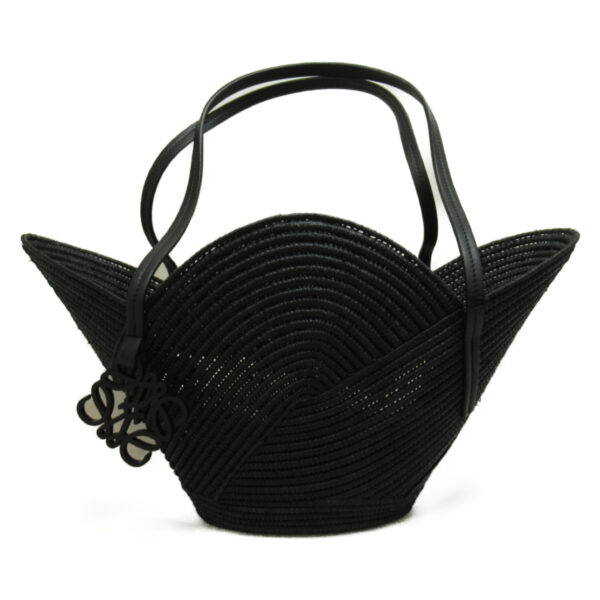 2101217598521 1 Loewe Petal Basket Calf Raffia Handbag Black