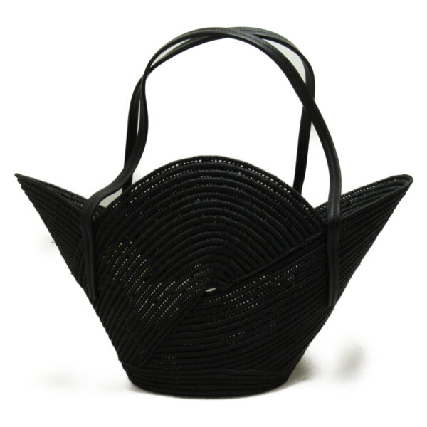 2101217598521 2 Loewe Petal Basket Calf Raffia Handbag Black