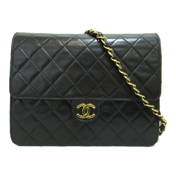 2101217621182 4 CHANEL Push Lock Matelasse Chain Shoulder Bag Lambskin Black