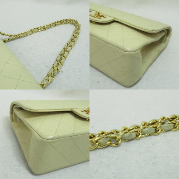 2101217623902 10c CHANEL Matelasse W Flap Chain Shoulder Bag Lambskin Beige