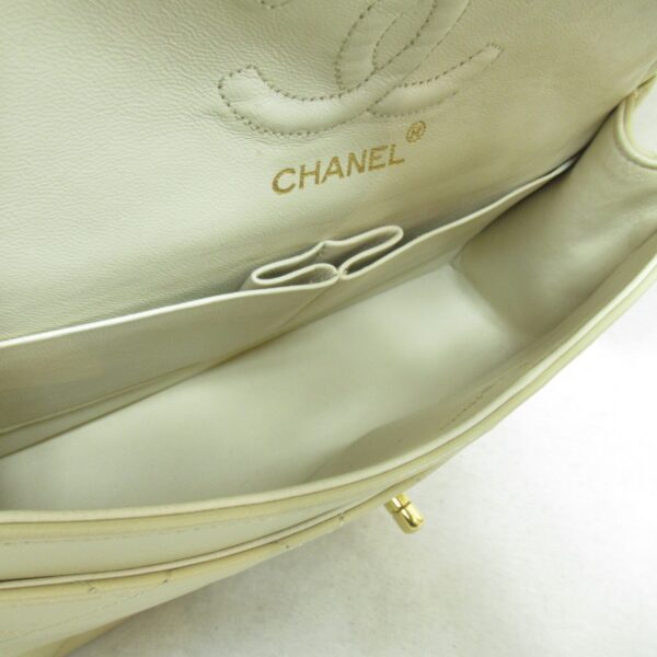 2101217623902 2 CHANEL Matelasse W Flap Chain Shoulder Bag Lambskin Beige