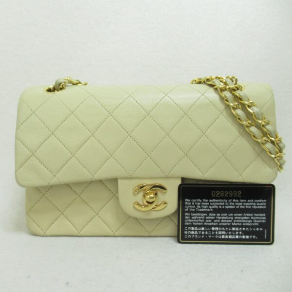 2101217623902 3 CHANEL Matelasse W Flap Chain Shoulder Bag Lambskin Beige