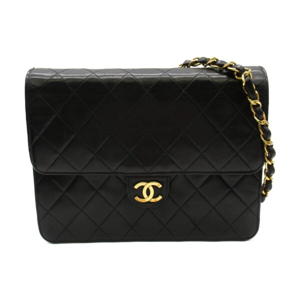 2101217693073 1 CHANEL Matelasse Push Lock Chain Shoulder Bag Lambskin Black