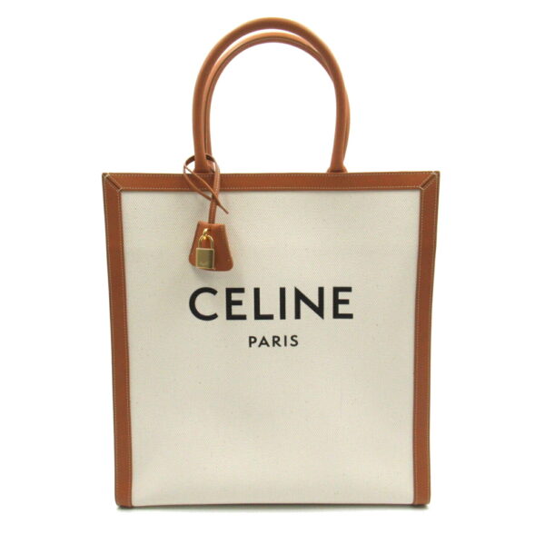 2101217693547 1 Celine Vertical Cover Canvas Leather Tote Bag White Brown