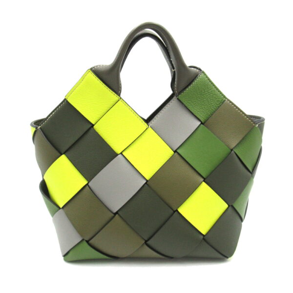 2101217703987 2 Loewe Woven Basket Leather 2Way Shoulder Bag Green Yellow