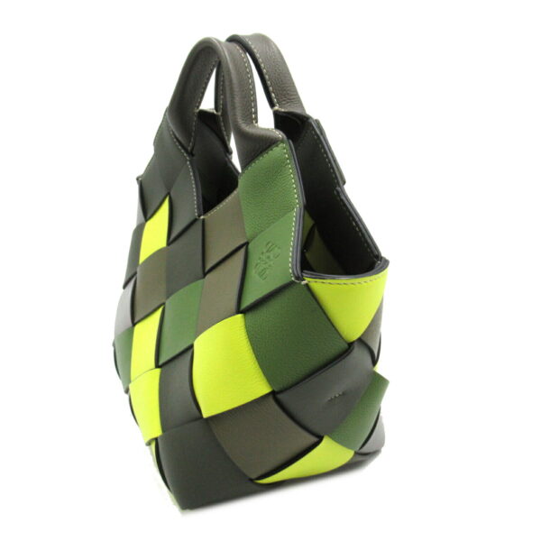 2101217703987 3 Loewe Woven Basket Leather 2Way Shoulder Bag Green Yellow