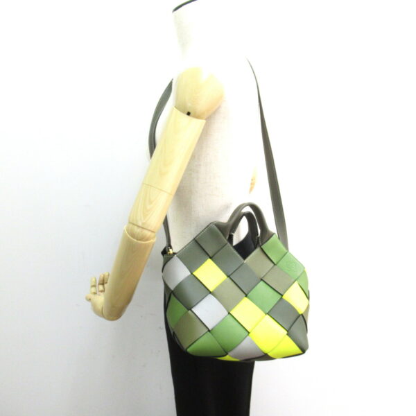 2101217703987 5 Loewe Woven Basket Leather 2Way Shoulder Bag Green Yellow