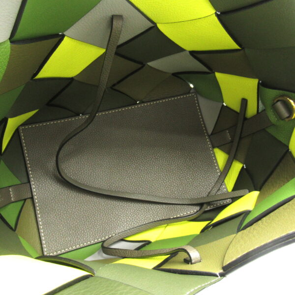 2101217703987 6 Loewe Woven Basket Leather 2Way Shoulder Bag Green Yellow