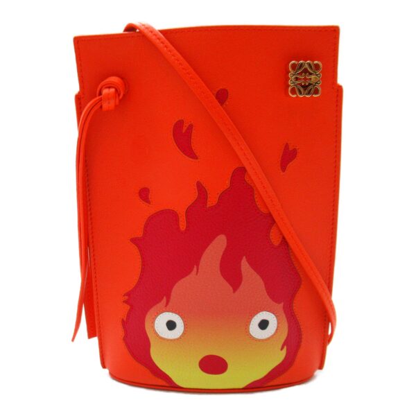 2101217773003 3 Loewe Dice Pocket Calcifer Leather Shoulder Bag Orange