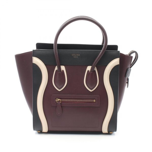 2101217810135 1 Celine Luggage Micro Leather Shopper Tote Bag Bordeaux White Black