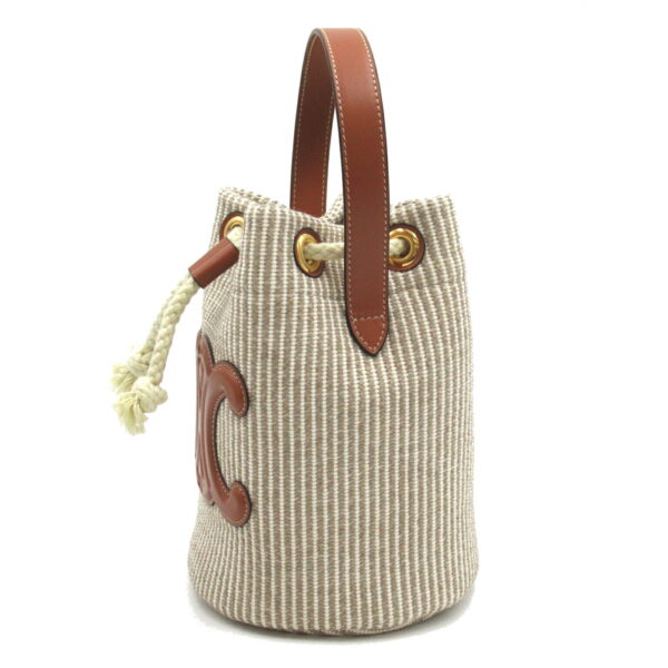 2101217857017 3 Celine Teen Drawstring Striped Canvas Handbag Beige