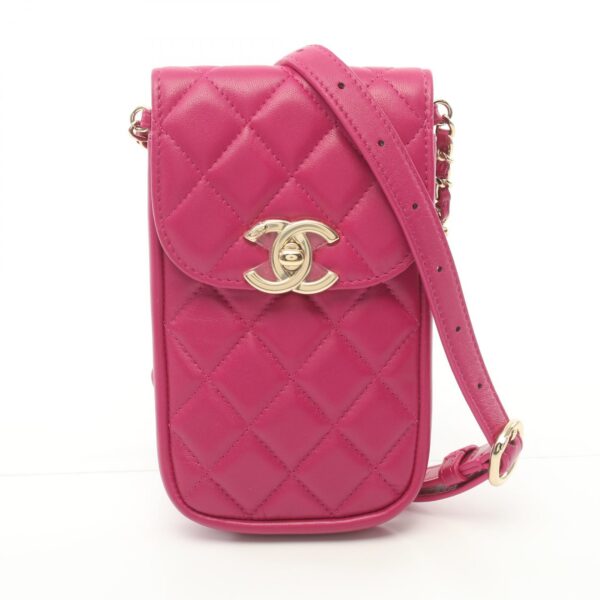 2101217870542 1 CHANEL Matelasse Phone Case Shoulder Bag Lambskin Pink