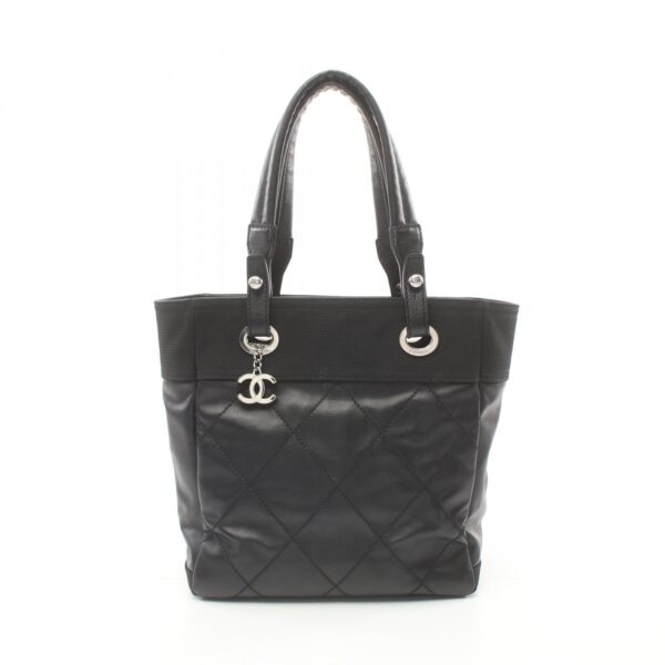 2101217973250 1 CHANEL Paris Biarritz PM Tote Bag Canvas Leather Black