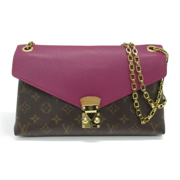 2101217973915 1 Louis Vuitton Pallas Chain Monogram Shoulder Bag Brown Pink