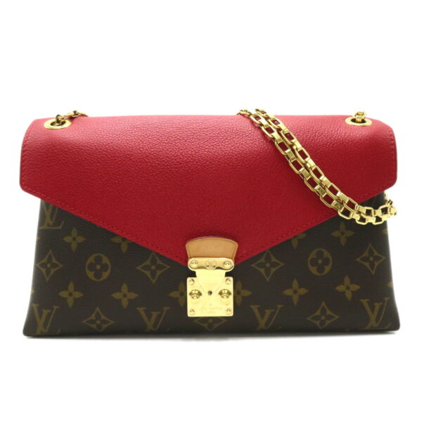 2101218055252 1 Louis Vuitton Pallas Chain Shoulder Bag Monogram Brown Red