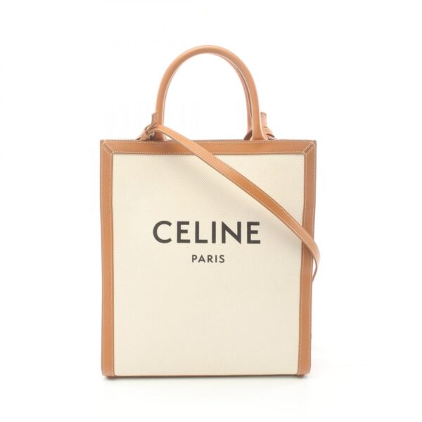 2101218071399 1 Celine Small Vertical Hippo Canvas Leather Tote Bag White Brown