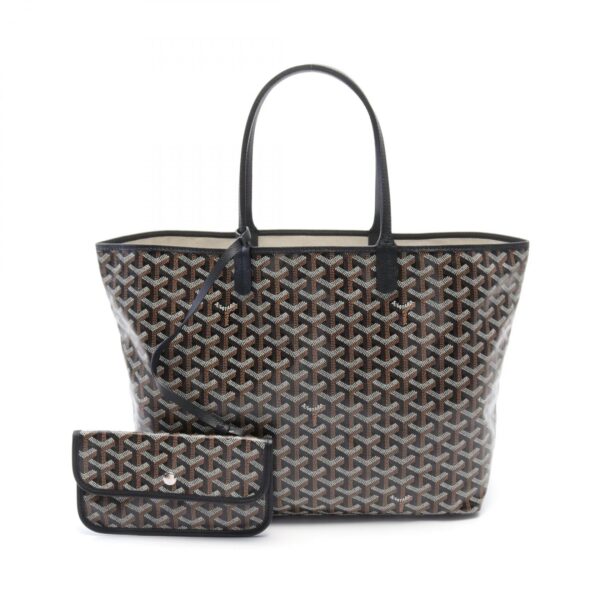 2101218086867 1 Goyard Saint Louis Pm Canvas Leather Tote Bag Black Brown White