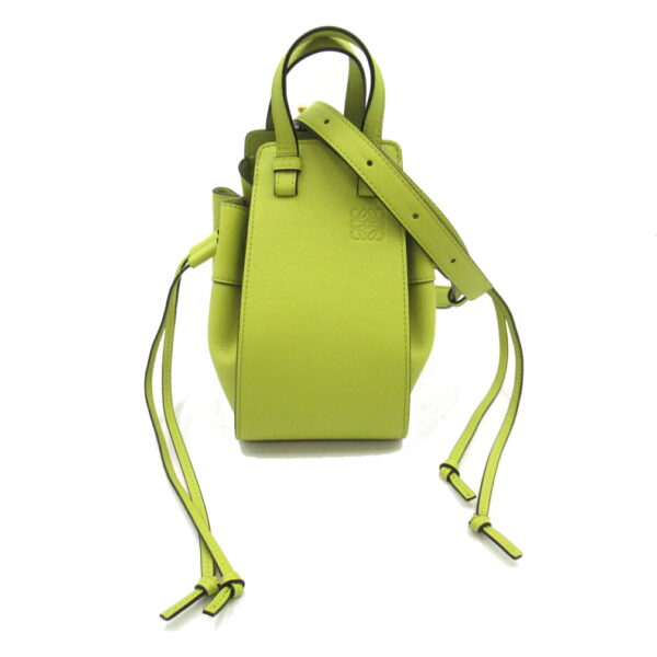 2101218092196 1 Loewe Hammock Mini Calf Leather 2Way Drawstring Shoulder Bag Green Yellow