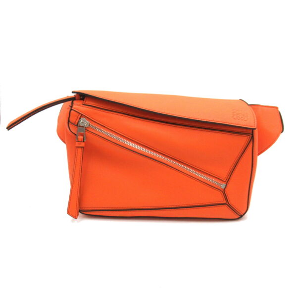 2101218094336 1 Loewe Puzzle Bum Small Leather Waist Bag Orange Neon