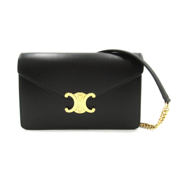 2101218100167 1 Celine Triomphe Chain Leather Shoulder Bag Black