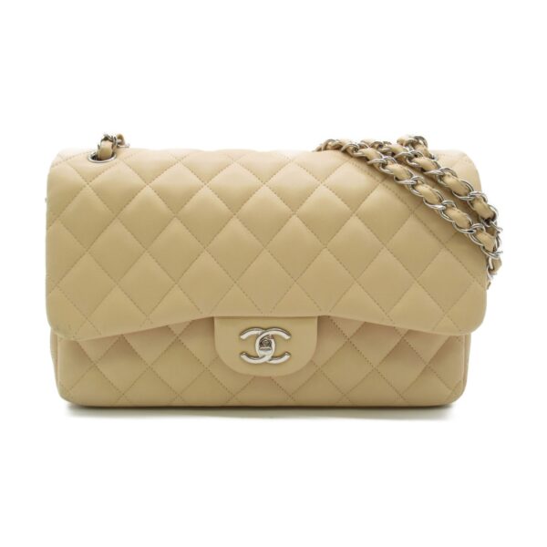 2104102180061 1 CHANEL Matelasse W Flap Chain Shoulder Bag Lambskin Beige Cream