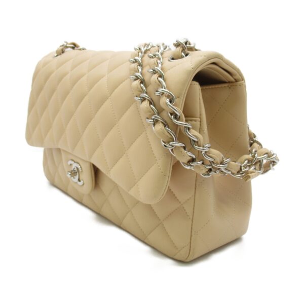 2104102180061 2 CHANEL Matelasse W Flap Chain Shoulder Bag Lambskin Beige Cream