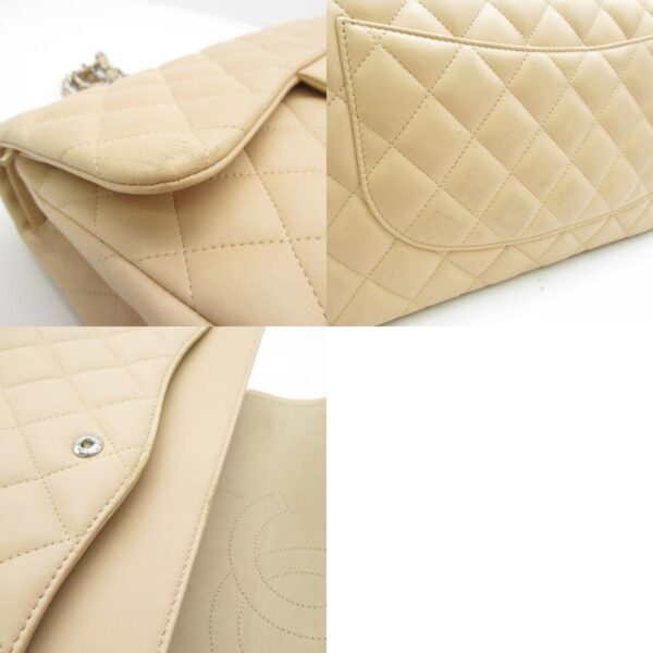 2104102180061 7c CHANEL Matelasse W Flap Chain Shoulder Bag Lambskin Beige Cream