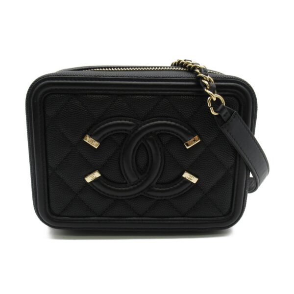 2104102185042 1 CHANEL Mini Chain Shoulder Bag Caviar Skin Black