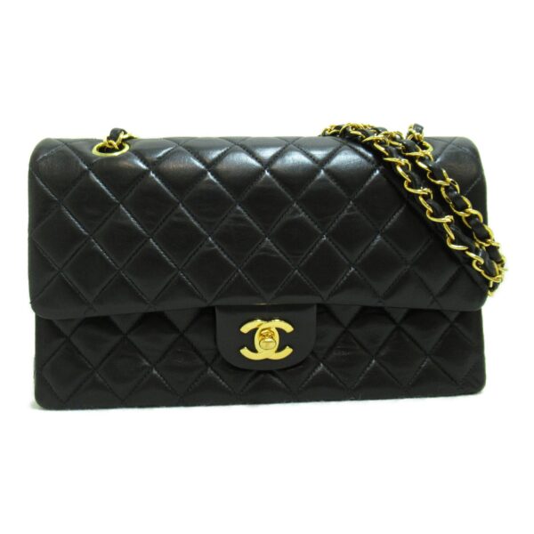 2104102212694 3 CHANEL Matelasse W Flap Chain Shoulder Bag Lambskin Black