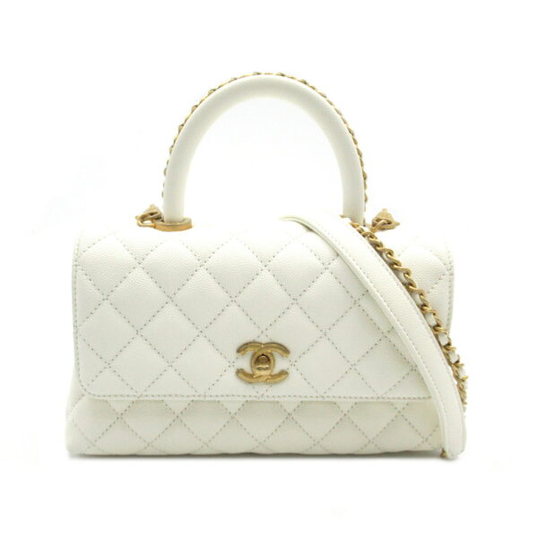 2104102222136 1 CHANEL Coco Handle XS 2way Chain Shoulder Bag Caviar Skin White