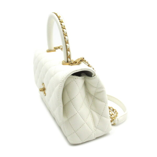 2104102222136 3 CHANEL Coco Handle XS 2way Chain Shoulder Bag Caviar Skin White