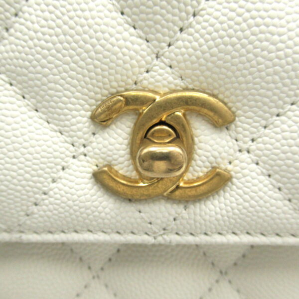 2104102222136 9 CHANEL Coco Handle XS 2way Chain Shoulder Bag Caviar Skin White