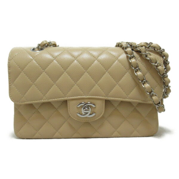 2106800516944 1 CHANEL Matelasse W Flap Chain Shoulder Bag Caviar Skin Beige