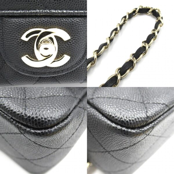 2106800530049 10c CHANEL Mini Matelasse Chain Shoulder Bag Caviar Skin Black