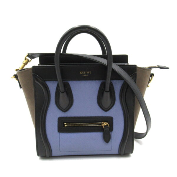 2106800539318 1 Celine Luggage Nano Leather Suede 2Way Shoulder Bag Blue Black