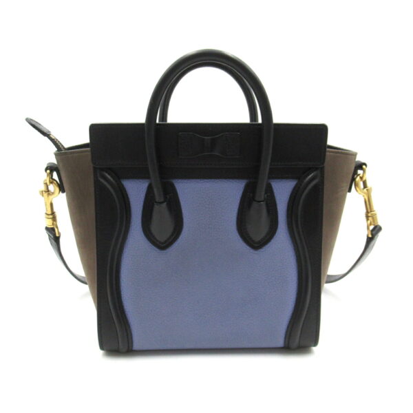 2106800539318 2 Celine Luggage Nano Leather Suede 2Way Shoulder Bag Blue Black