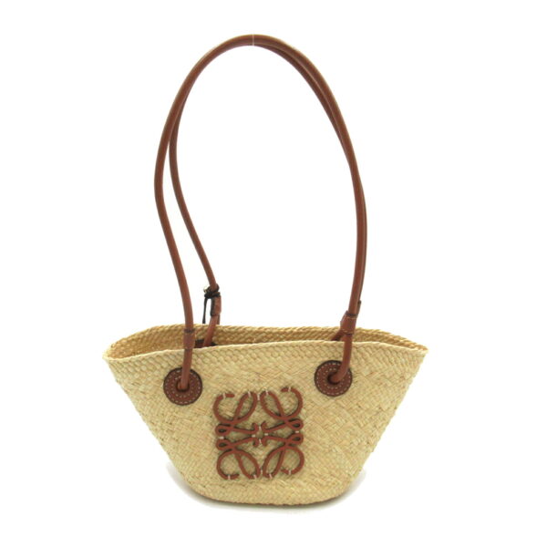 2106800544091 1 Loewe Anagram Basket Mini Leather Raffia Tote Bag Beige Brown