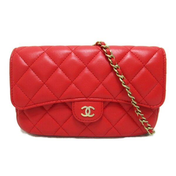 210700942568 3 CHANEL Chain Wallet Shoulder Bag Lambskin Red