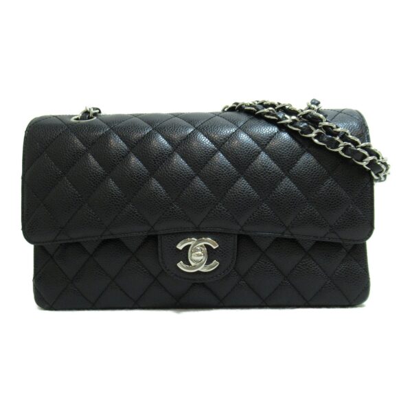 2107400206990 3 CHANEL Matelasse W Flap Chain Shoulder Bag Caviar Skin Black