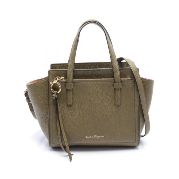 2118300054826 1 Salvatore Ferragamo Shoulder Strap Amy Leather Handbag Khaki