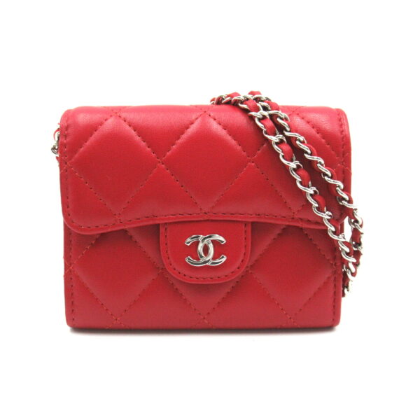 2118700049736 1 CHANEL Mini Chain Wallet Shoulder Bag Lambskin Red